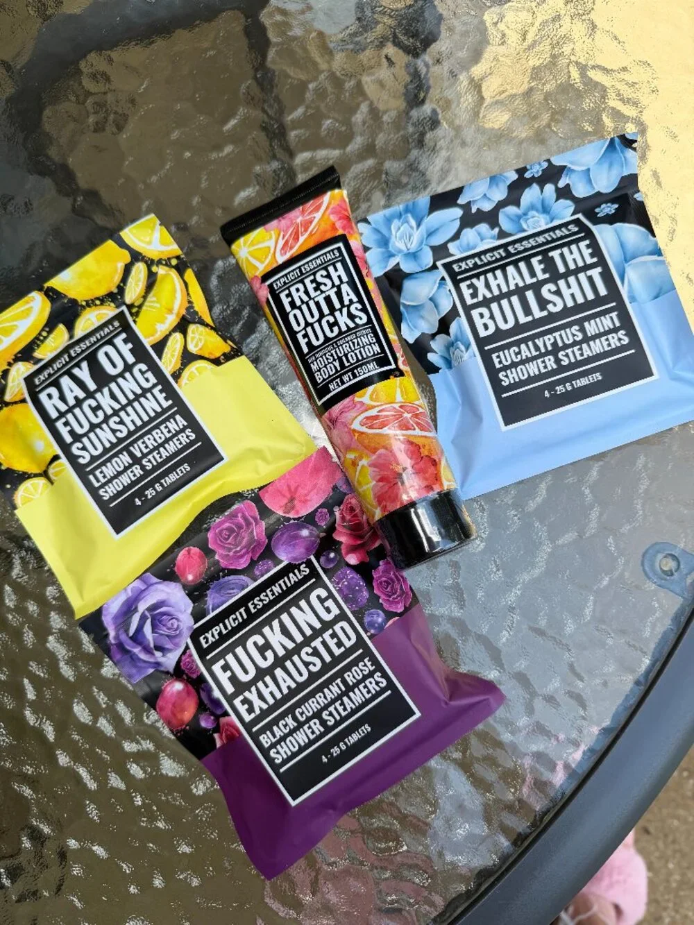BRAND NEW!  EXPLICT ESSENTIALS 4 Piece Set - Lotion + Shower Steamers